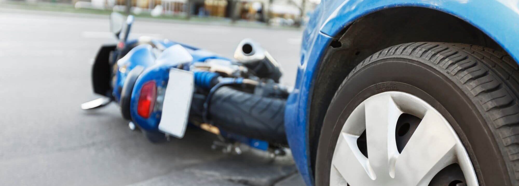A motorcycle laid down from an accident